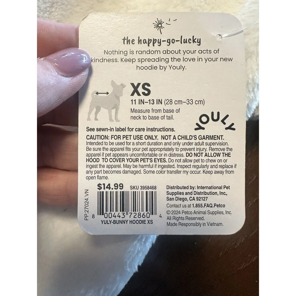 Cute Fuzzy Bunny Dog‎ Outfit. Size XS. Brand New